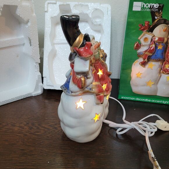 Lighted Snowman Accent Light Decor Couple JC Penny Home Collection Porcelain - Picture 6 of 14